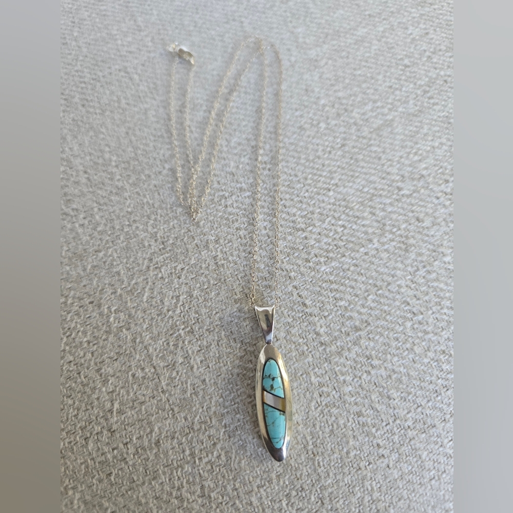 Turquoise Mother Of Pearl Sterling Silver Necklace